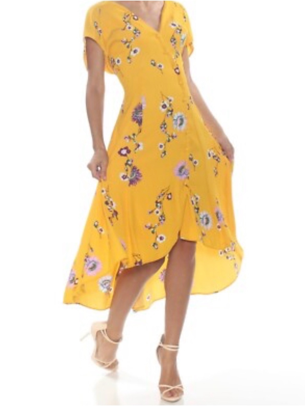 Free People Lost In You Floral Button-Front Midi Dress in Mustard - Picture 4 of 10